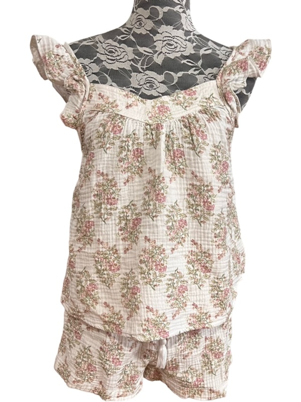 Women’s Floral Ruffle Cami & Short Sleep Set - Pink Size S